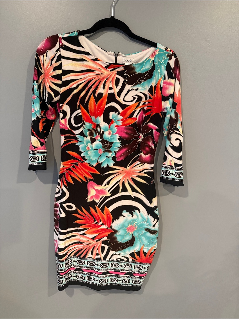 Cache Black Mini Dress with Turquoise & Coral Floral Print
